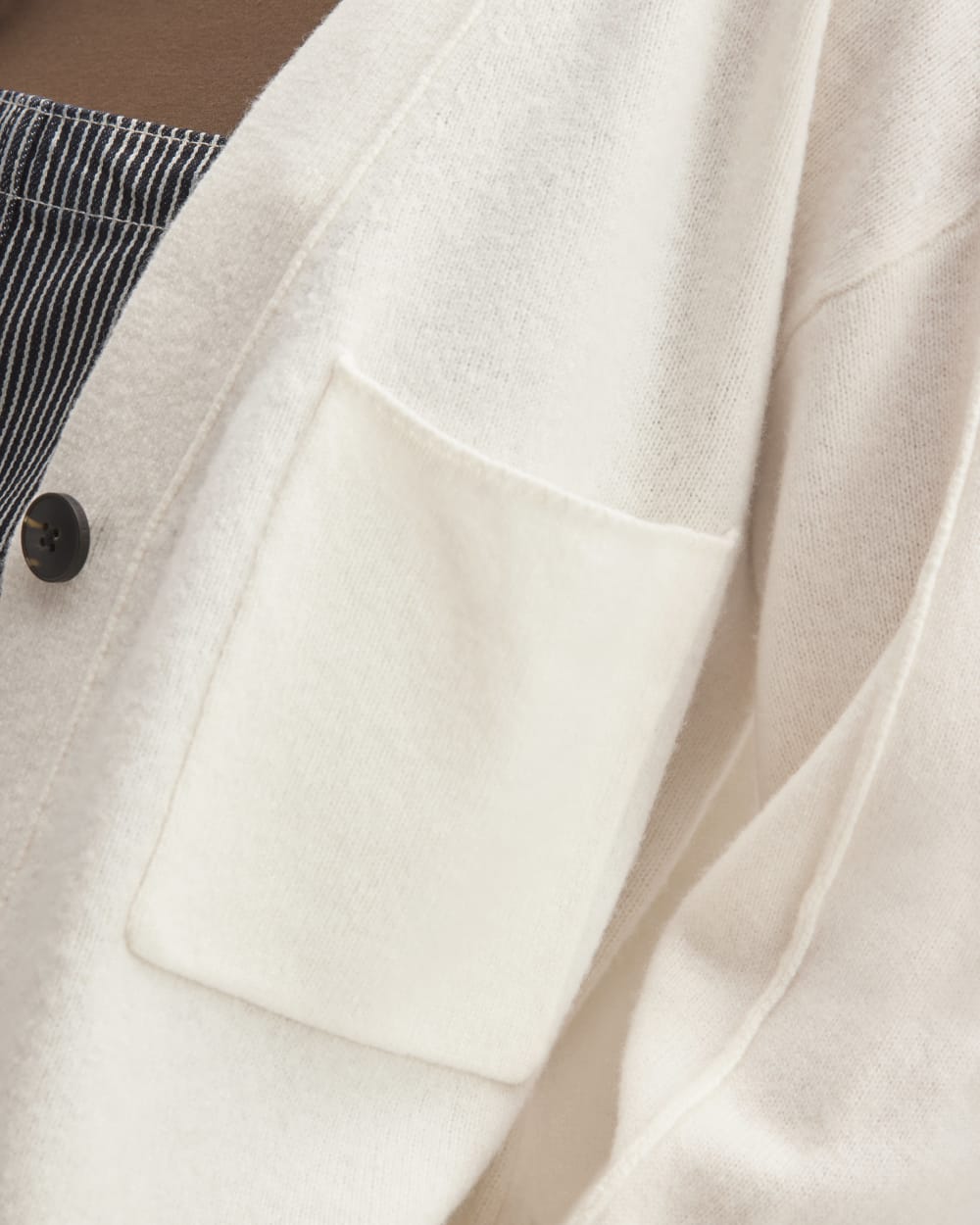 The Good Merino Wool Cardigan in Bone — detail view