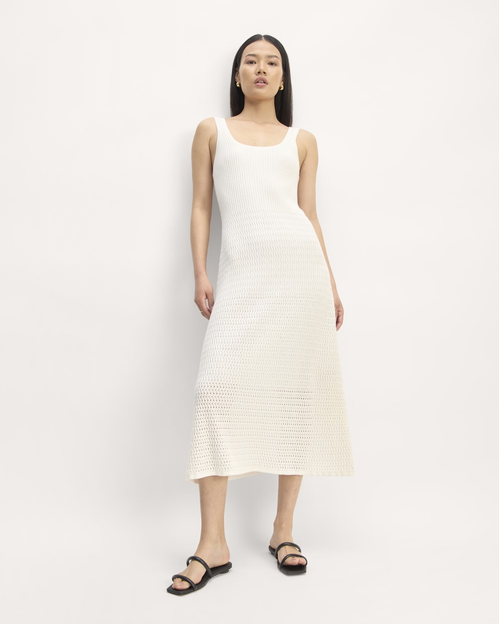 The Crochet Knit Tank Dress in Bone — detail view