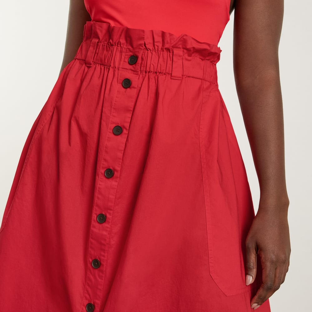 The Easy Button-Front Skirt in Goji Berry — detail view