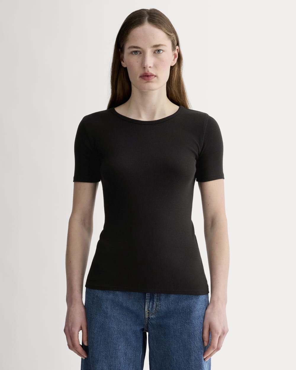 The Luxe Rib Crew in Black — front view