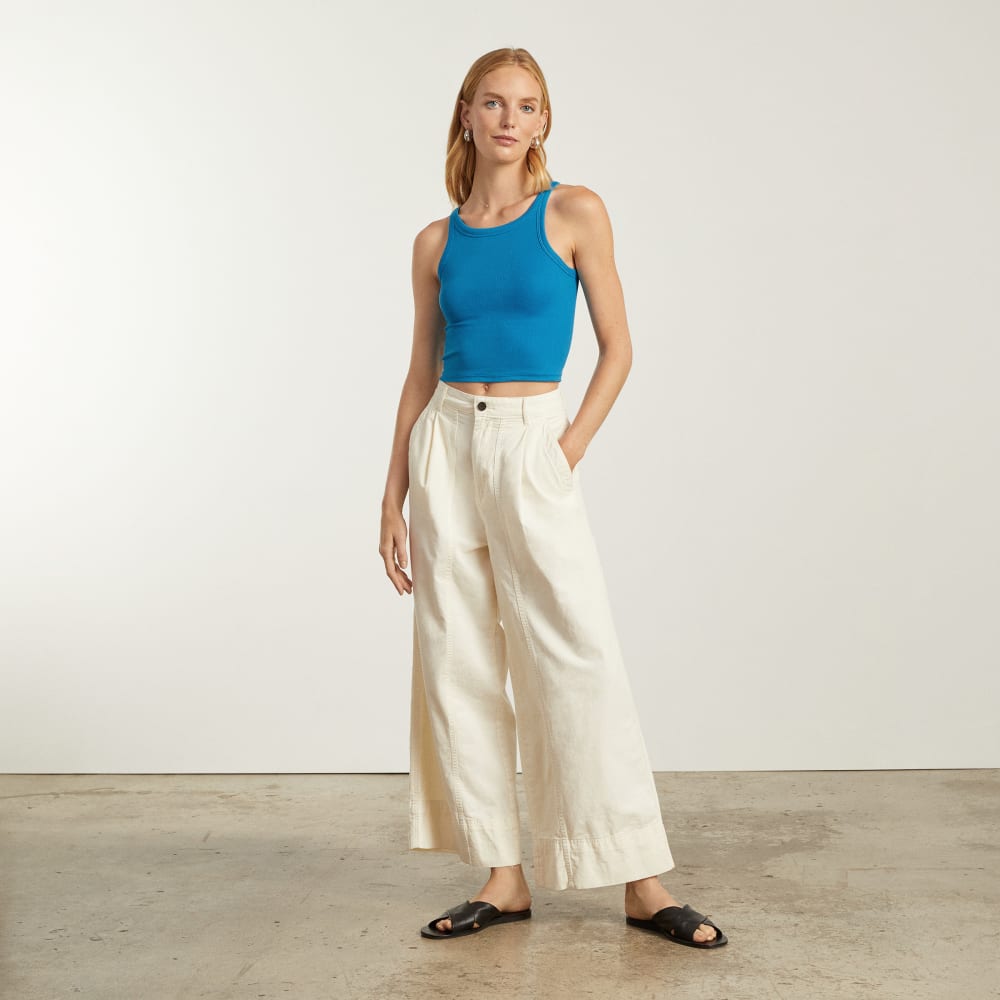 The Pima Micro-Rib Short Tank in Horizon Blue — detail view