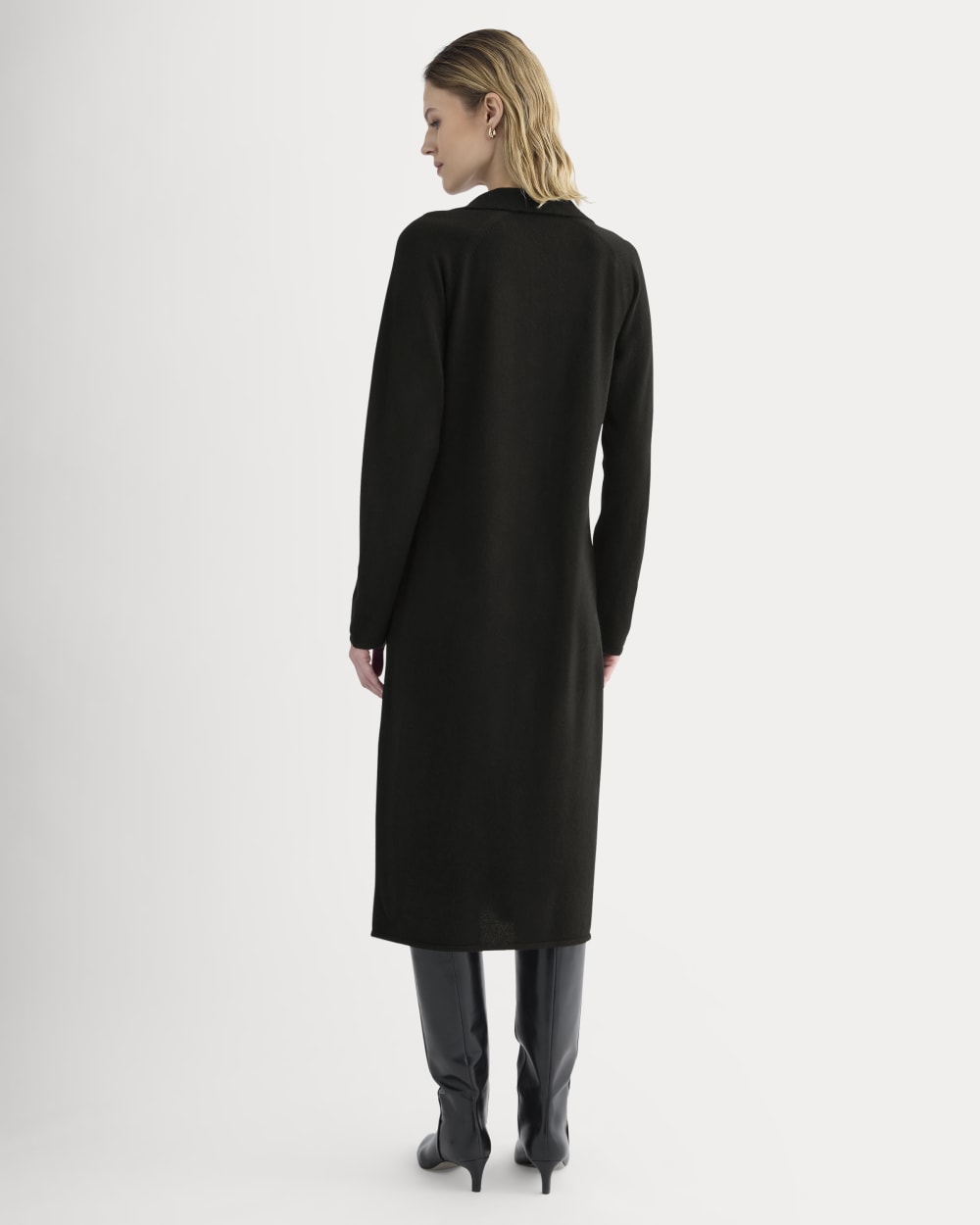 Cashmere Polo Midi Dress in Black — detail view