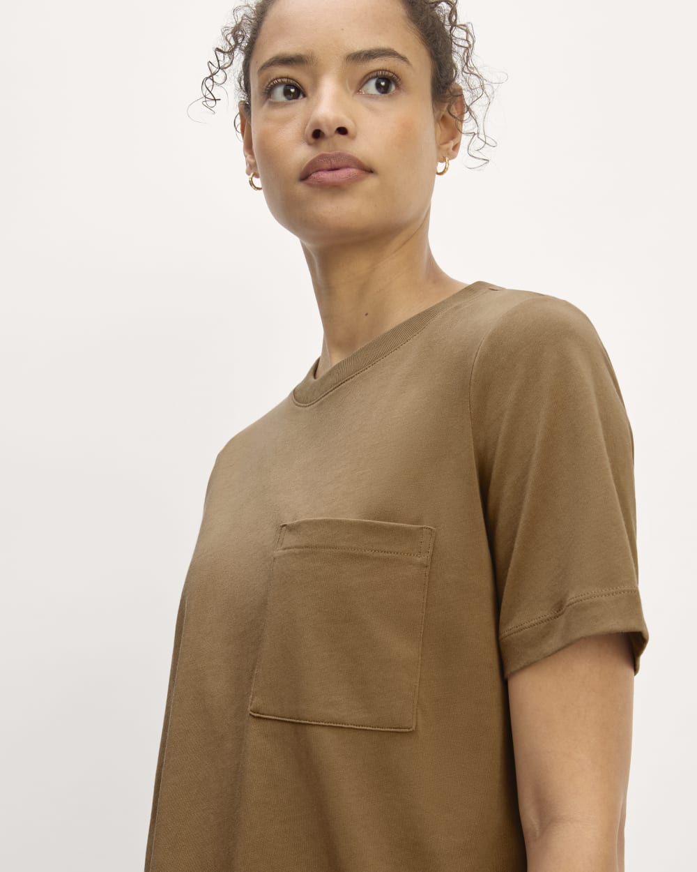 The Organic Cotton Weekend Tee Dress in Toasted Coconut — detail view