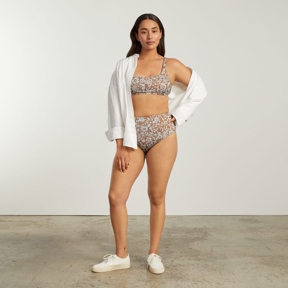 The Square-Neck Bikini Top in Honey Floral — detail view