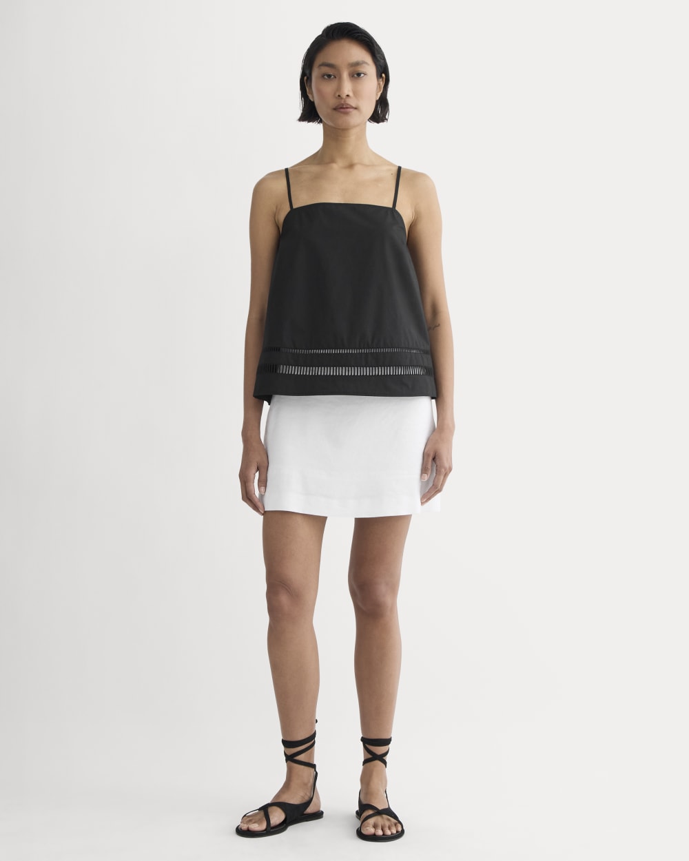 The Lace Trim Tank in Black — detail view