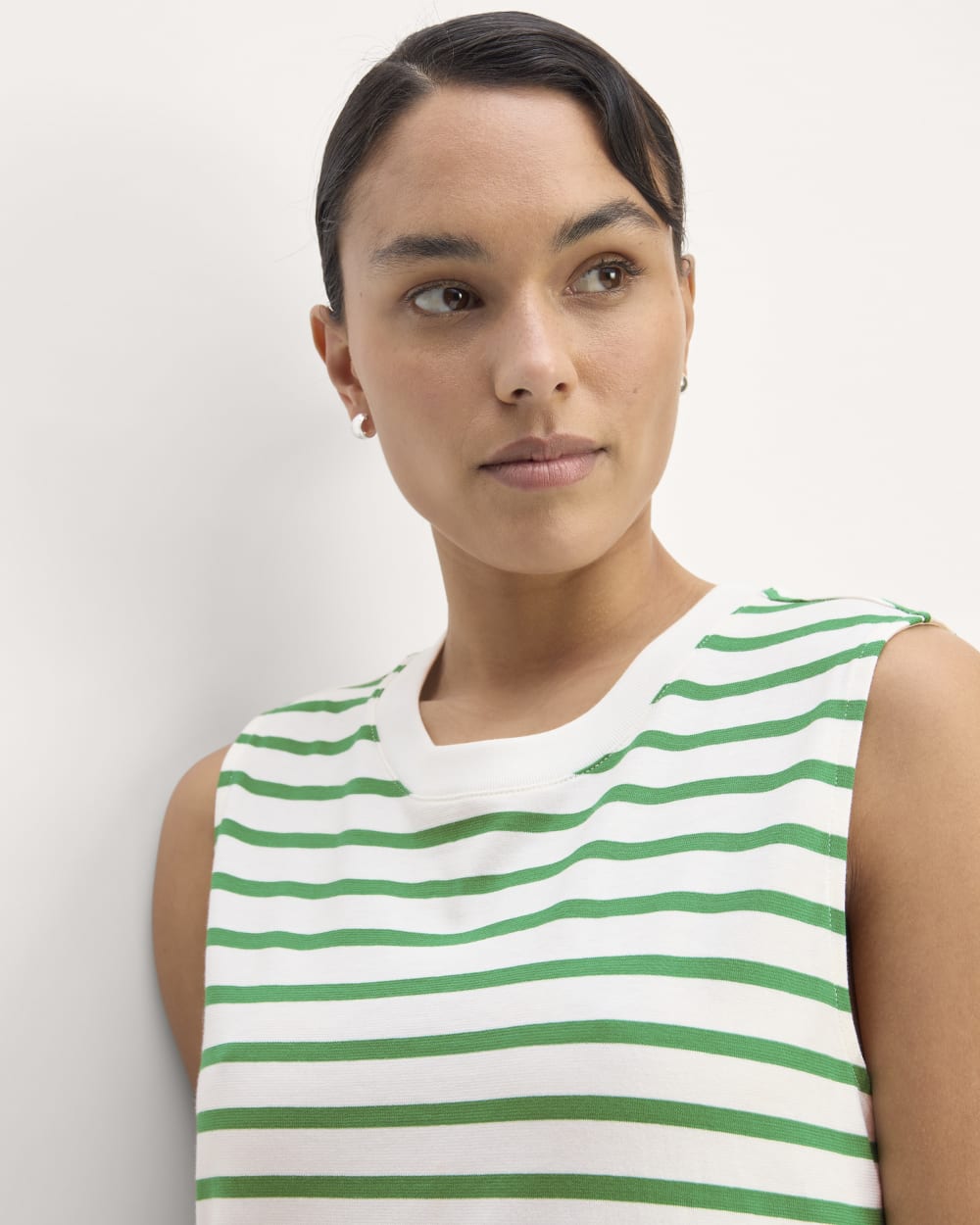 The Weekend Tank Dress in Bone / Grass Green — detail view
