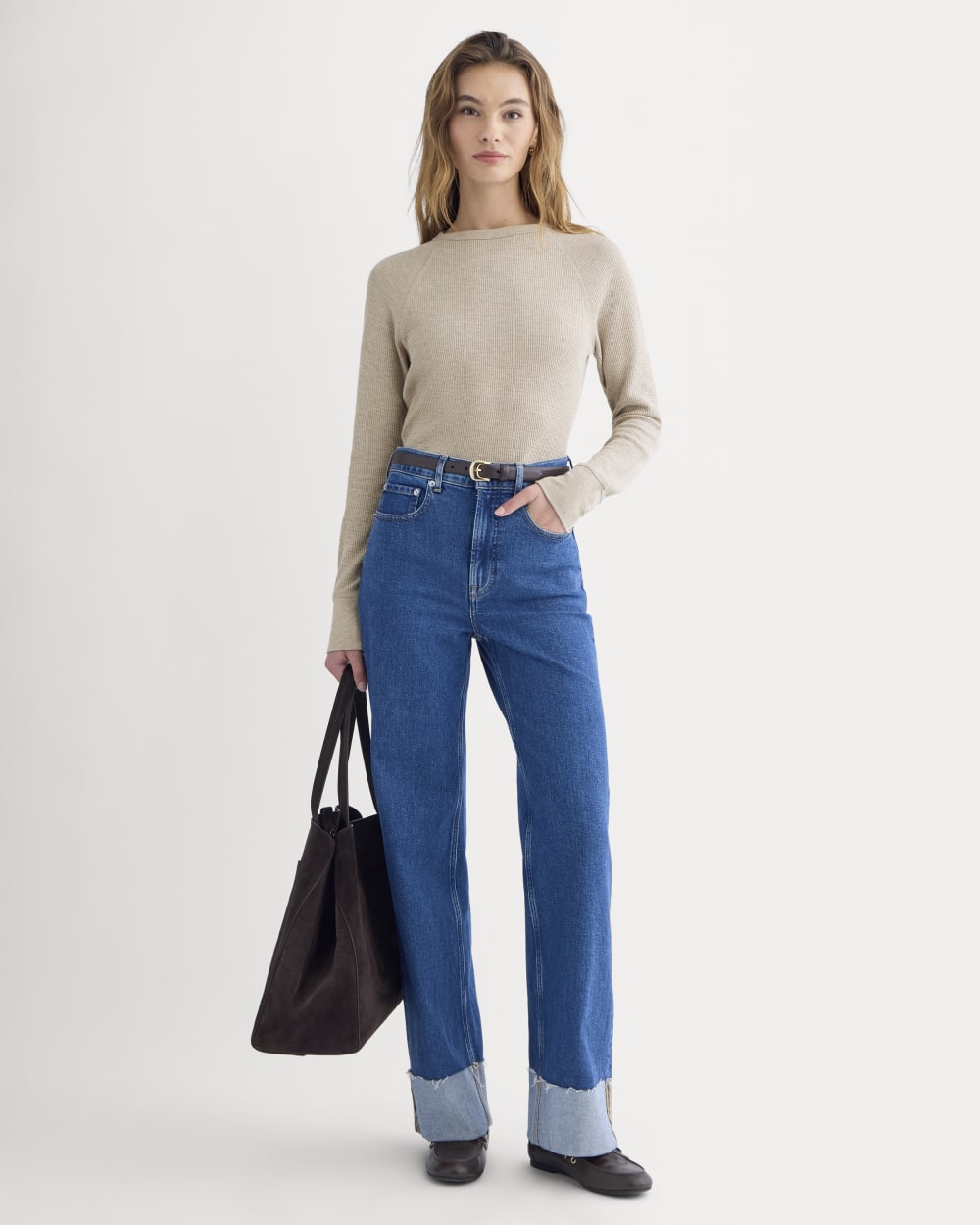 Slim-Fit Crew in Cozy Waffle in Heathered Oatmeal — detail view