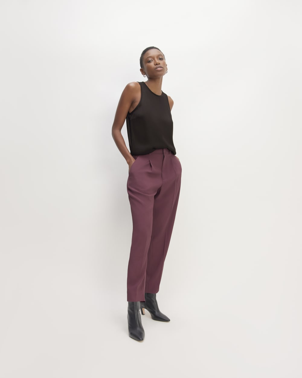 The Satin Racerback Top in Black — detail view