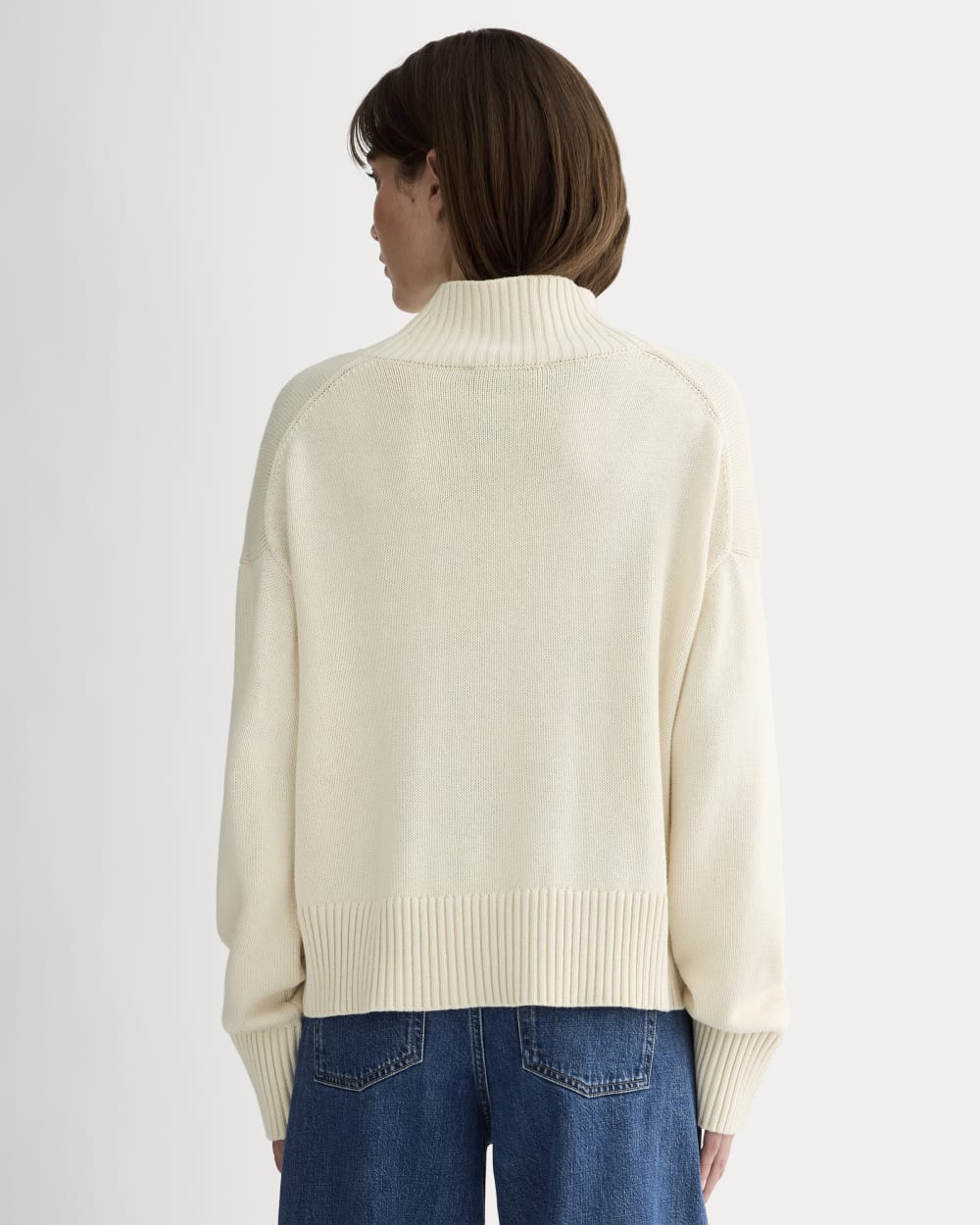 The Boxy Turtleneck in Everyday Cotton in Canvas — detail view