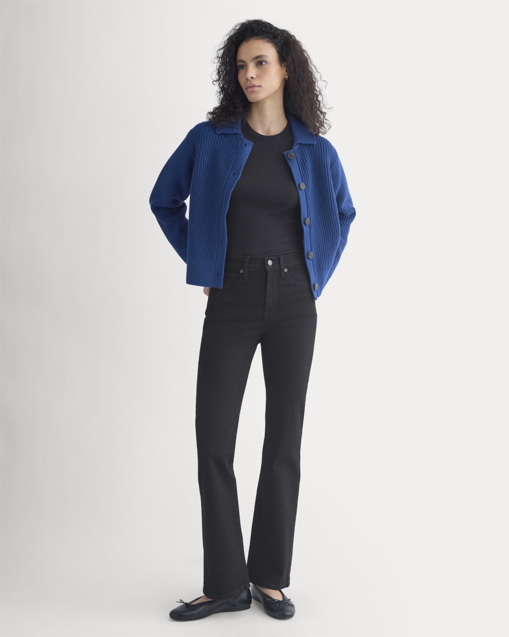 Shrunken Cardigan in Everyday Cotton in Estate Blue — detail view