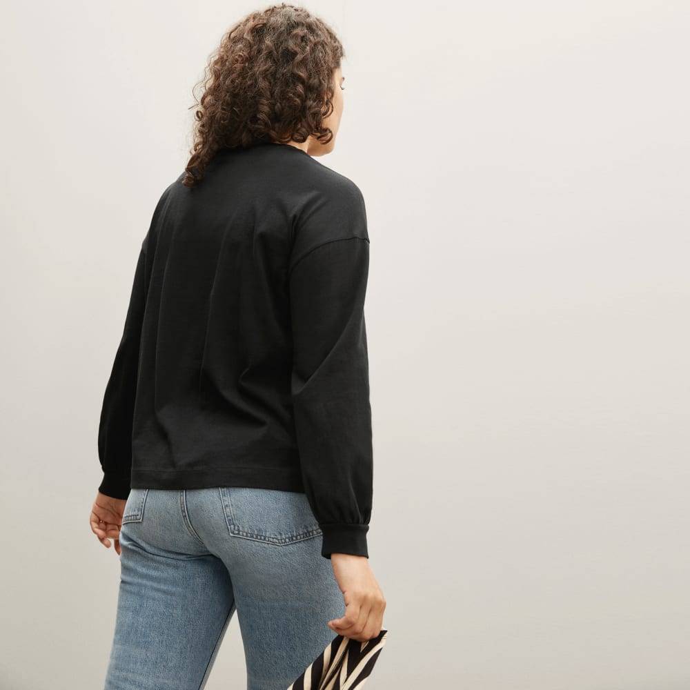 The Organic Cotton Long-Sleeve Tee in Black — detail view