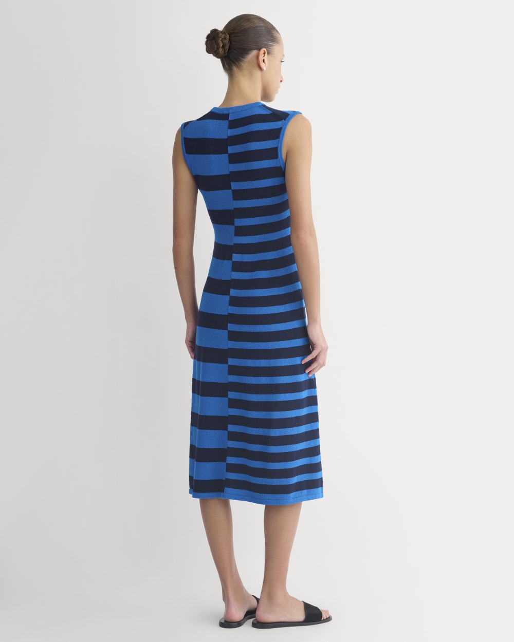 Striped Sweater Midi Dress in Imperial Blue/True Navy Duo Stripe — detail view