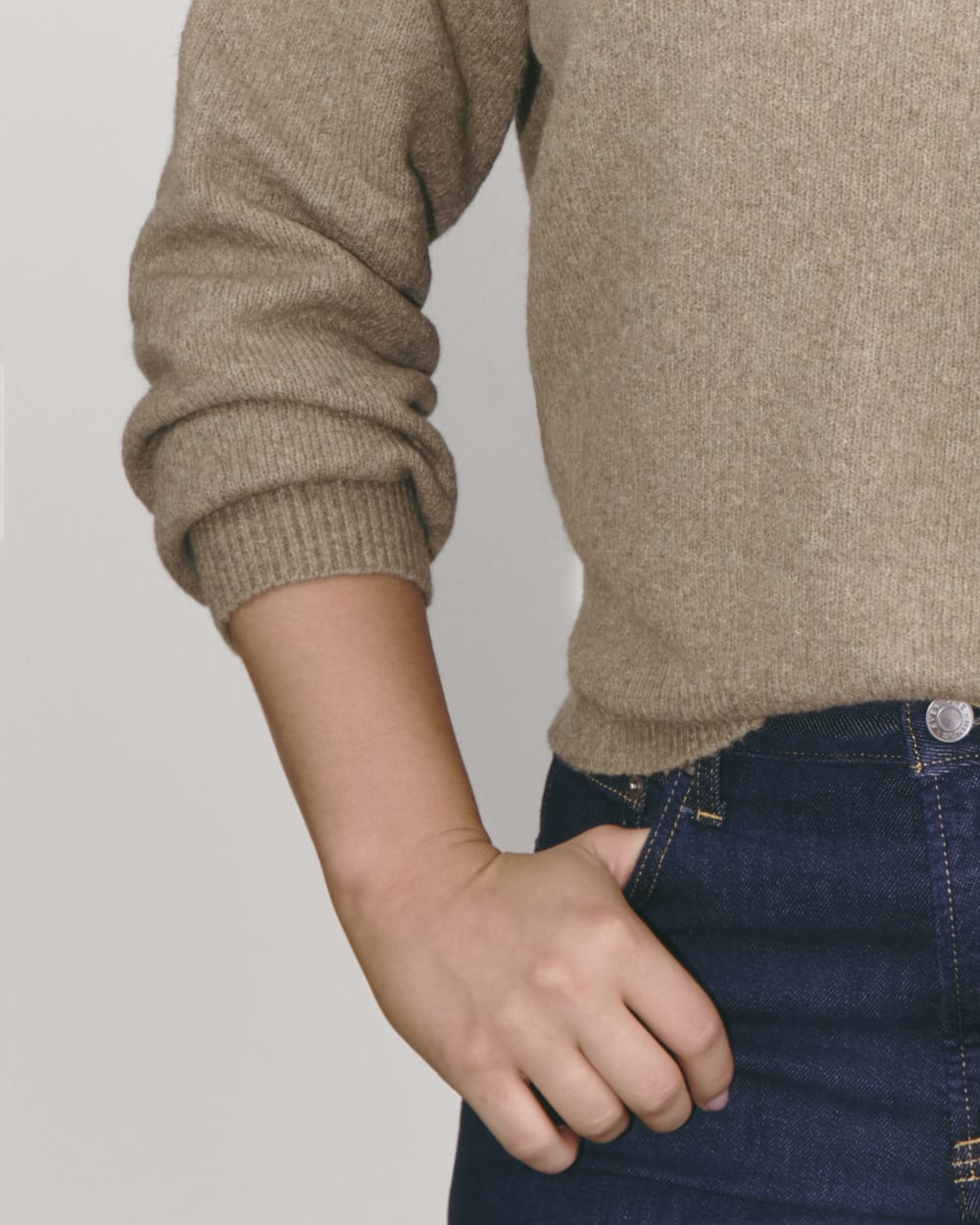 The Cocoon Crew in Plush Cotton in Heather Taupe — detail view