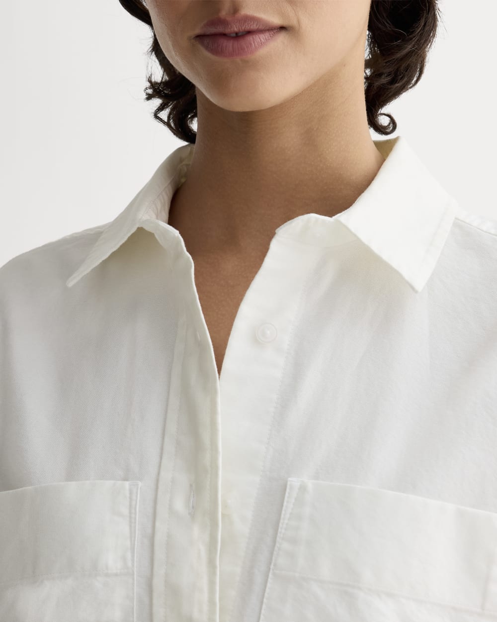 The Oxford Short-Sleeve Shirt Dress in White — detail view