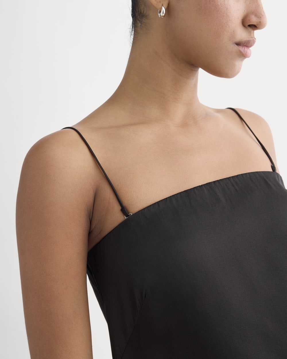 Thin Strap Cami in Silk Charmeuse in Black — detail view