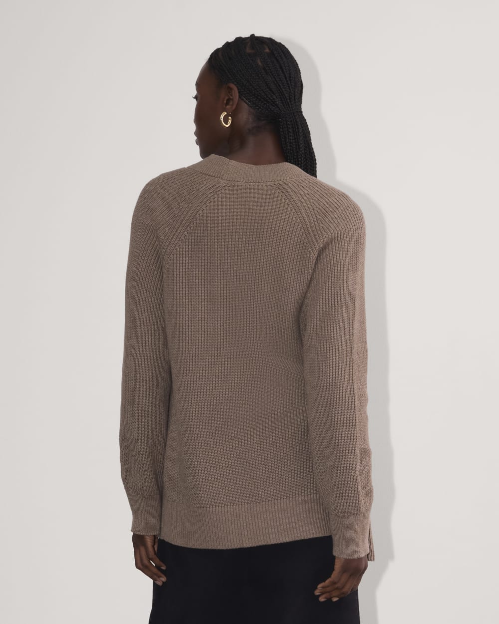The Long Cocoon Cardigan in Heather Taupe — detail view