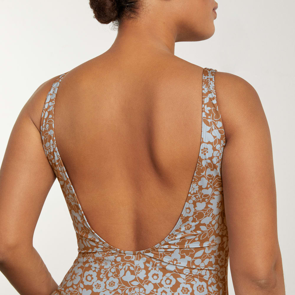 The Square-Neck One-Piece in Honey Floral — detail view