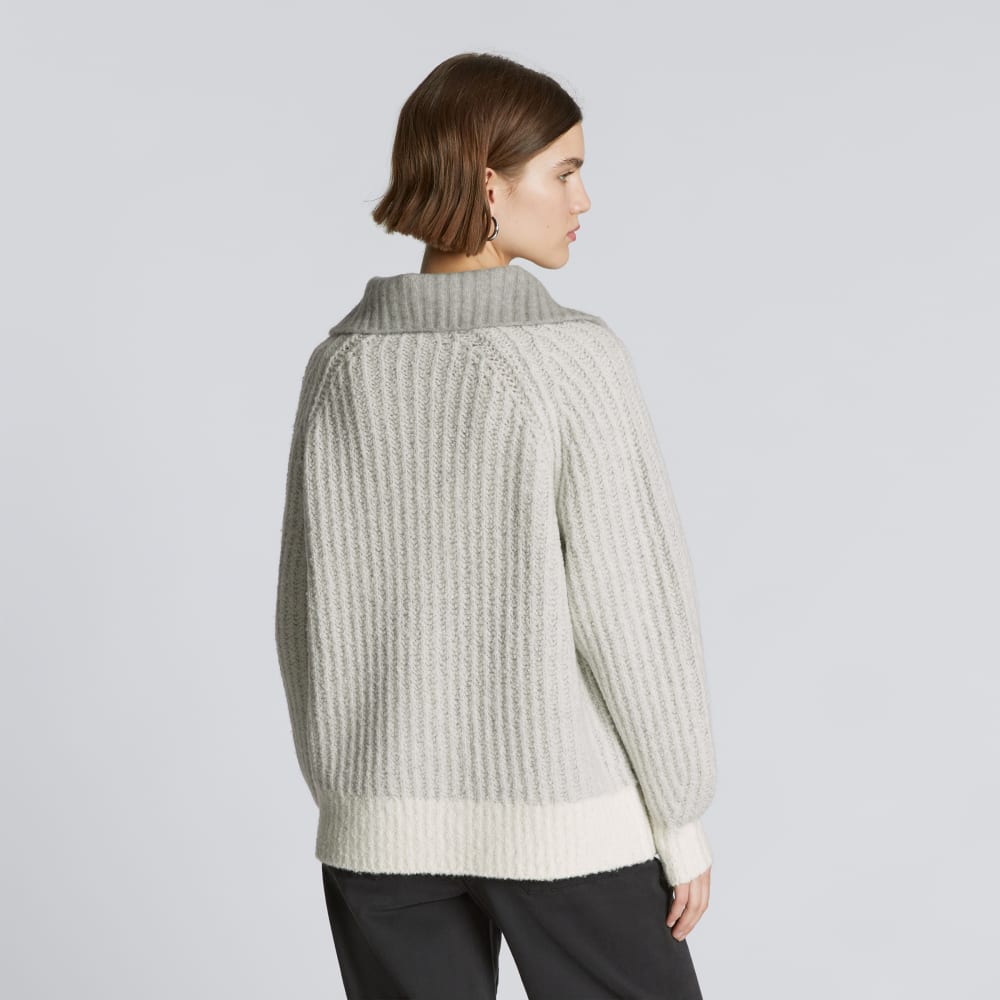 The Luxe Teddy Oversized Half Zip Sweater in Canvas Tan / Heather Grey — detail view
