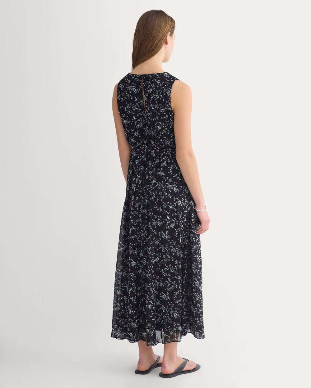 Maxi Dress in Silk Georgette in Floral/Black — detail view