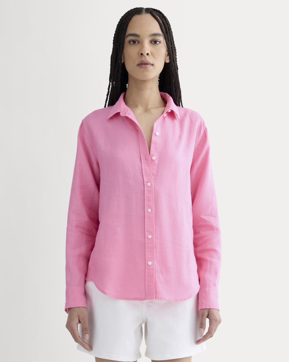 The Must-Have Shirt in Linen in Deep Pink — front view