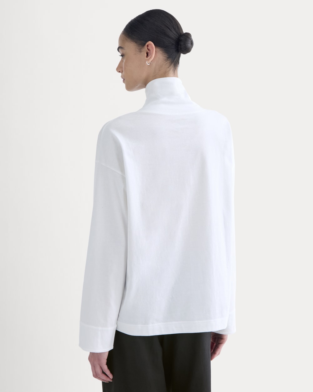 Slouchy Turtleneck In Essential Cotton in White — detail view
