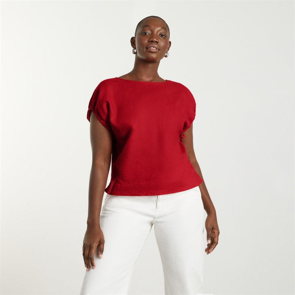 The Drawstring Tunic in Goji Berry — alternate view