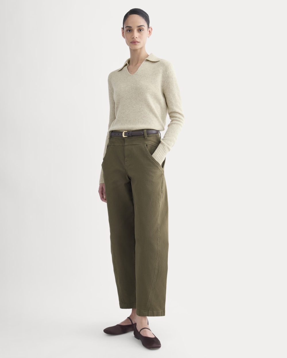 Double-Stitch Barrel Pant in Beech — front view