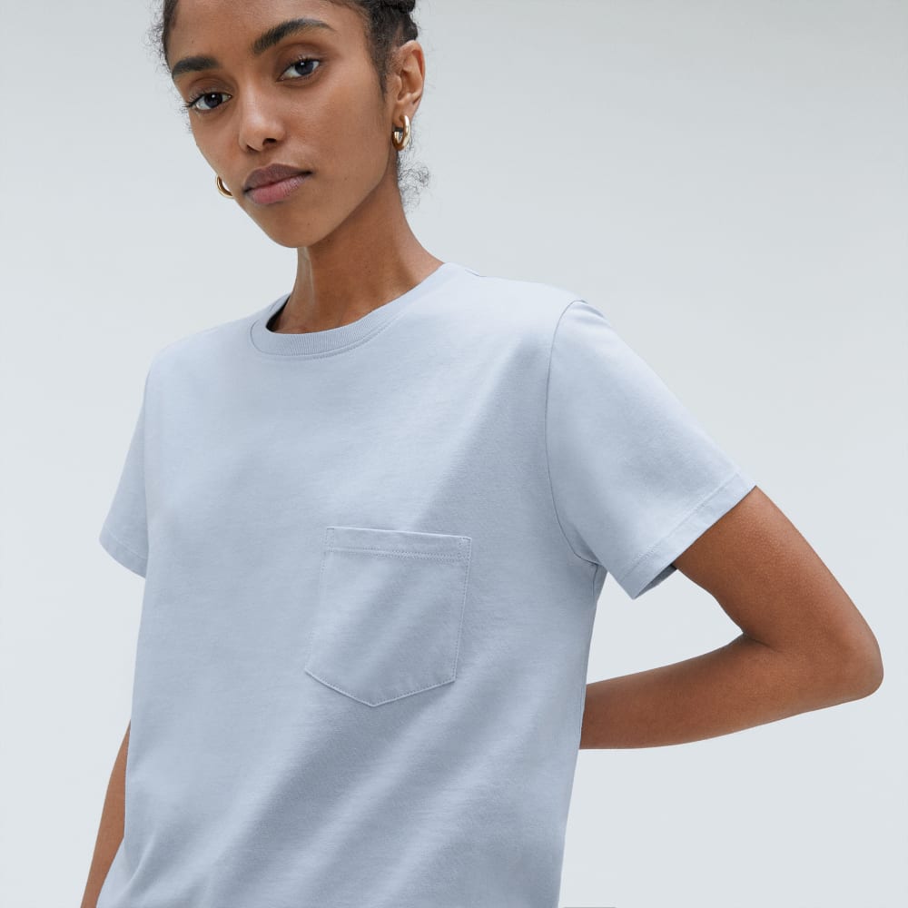 The Box-Cut Tee in Essential Cotton in Mist — detail view
