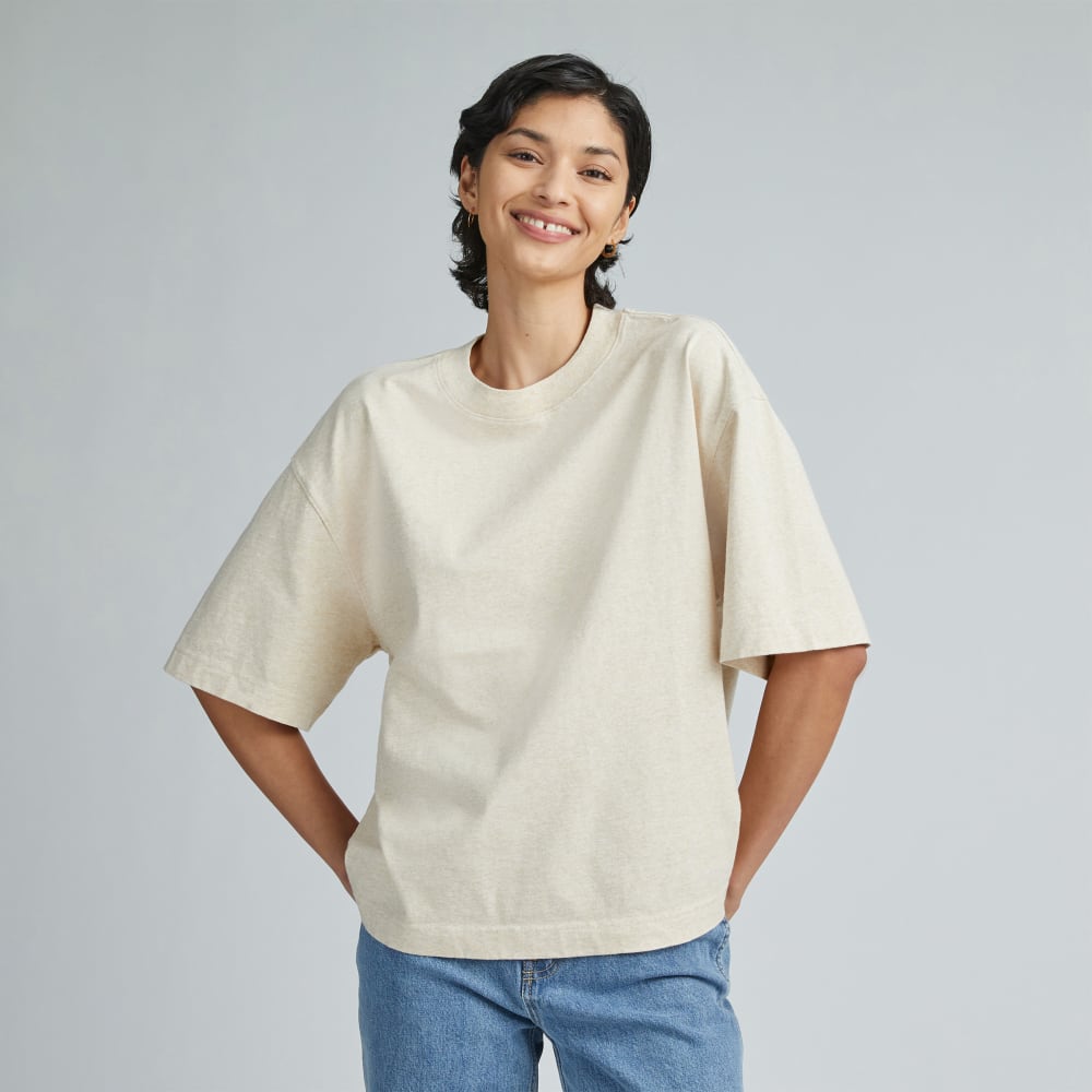 The Premium Weight Relaxed Tee in Heathered Cashew — front view