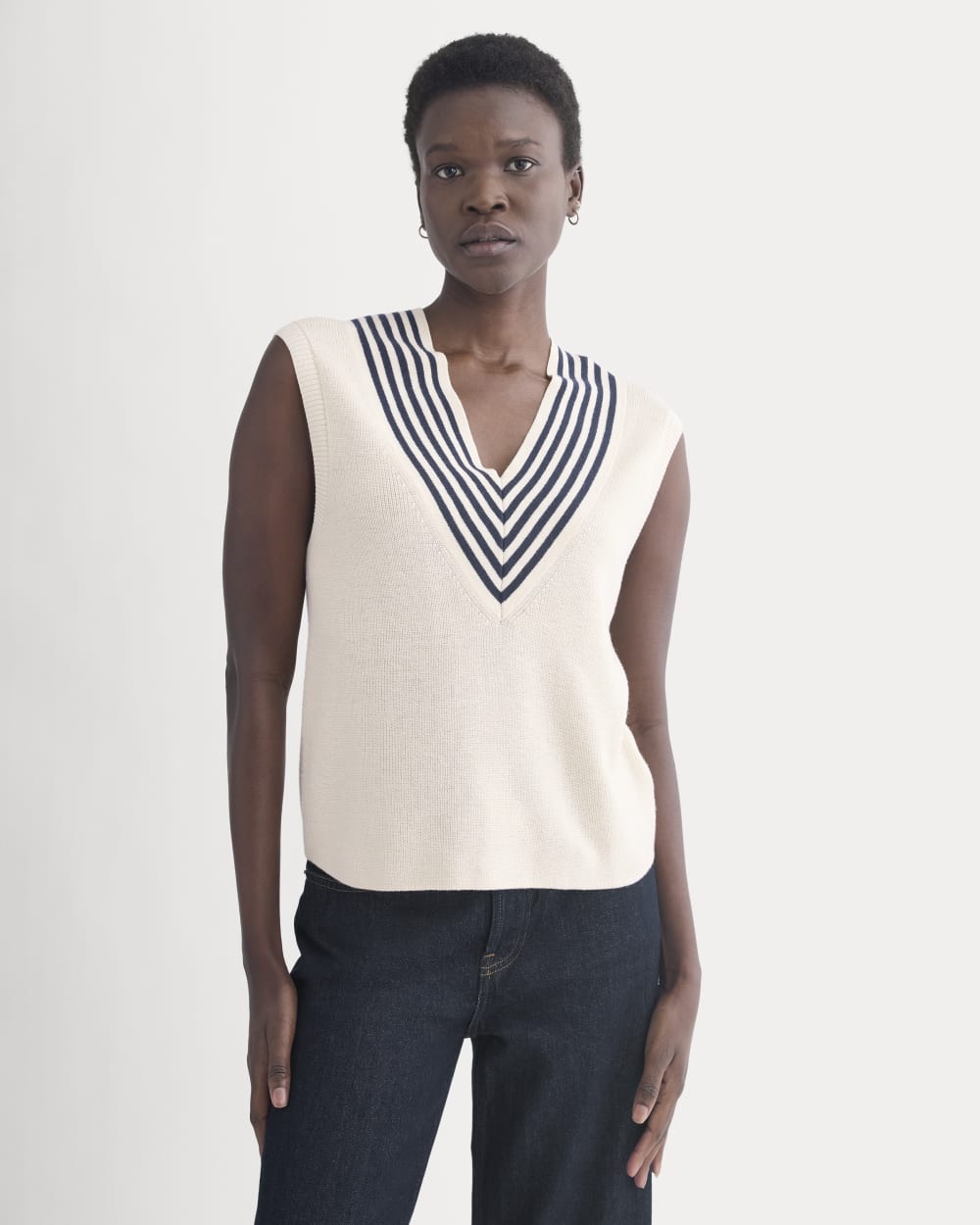 Relaxed V-Neck Vest in Cotton Merino in Canvas — detail view