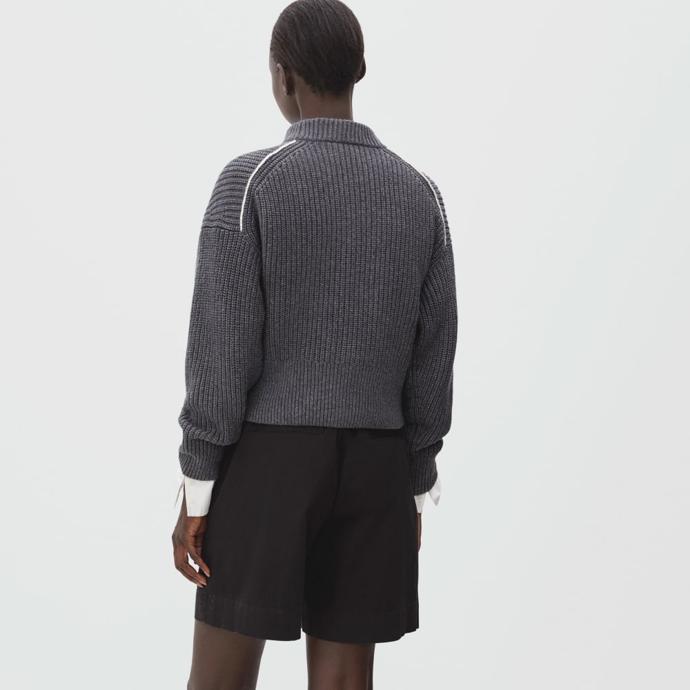 The Texture Cotton Crew in Heathered Charcoal Contrast Trim — detail view
