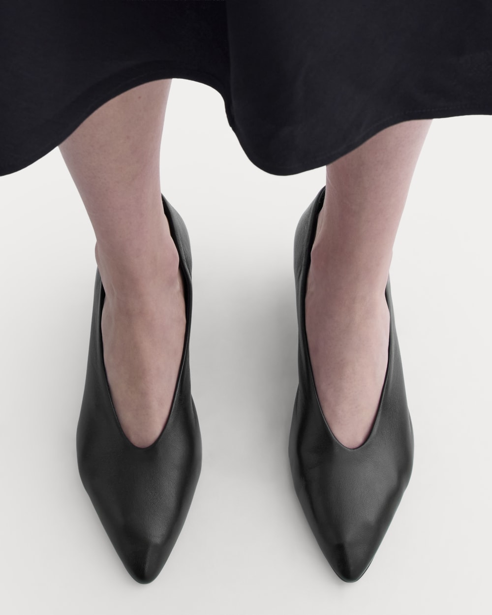 Made in Italy Almond-Toe Pump in Black Leather — detail view