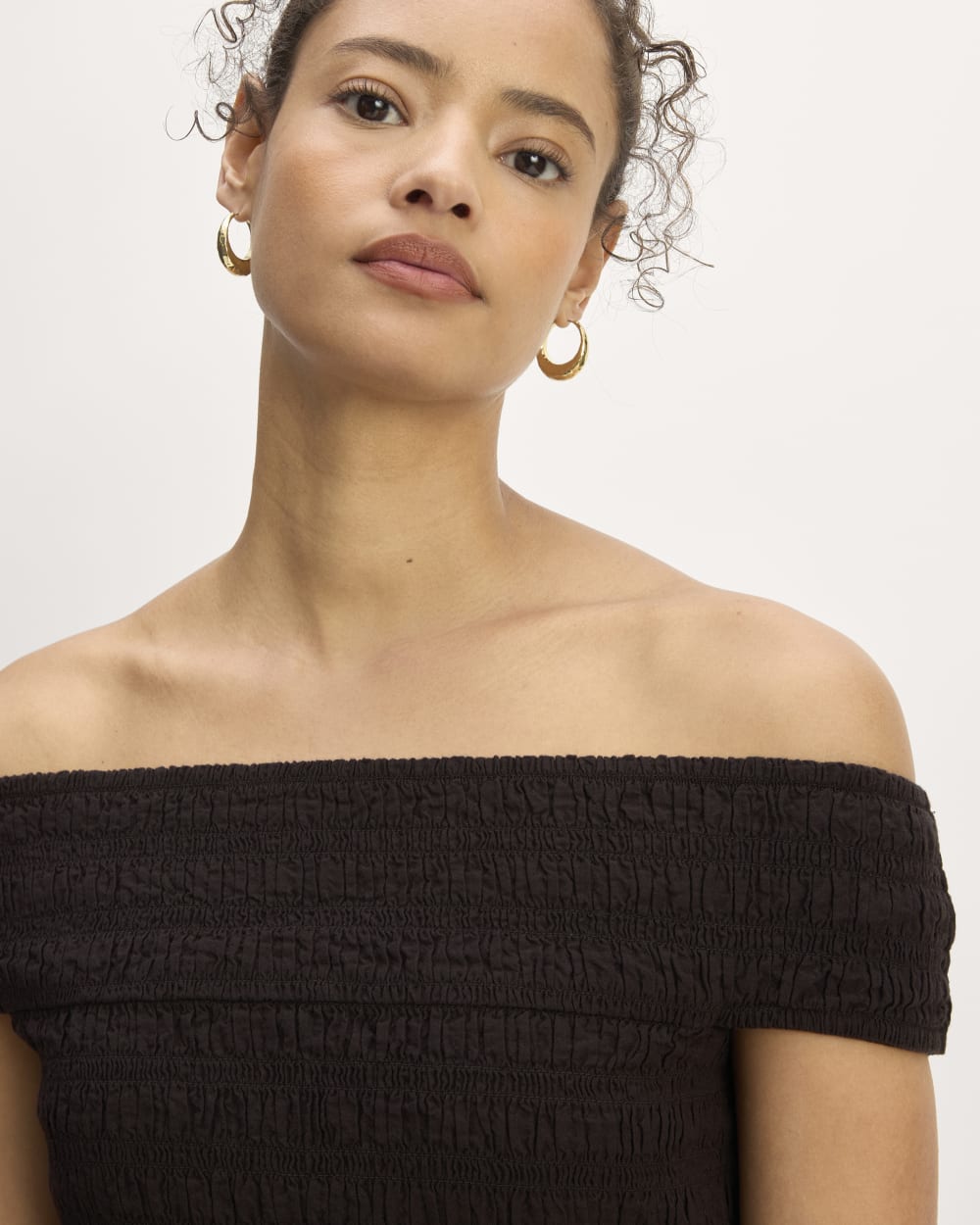 The Gauze Off-the-Shoulder Dress in Black — detail view