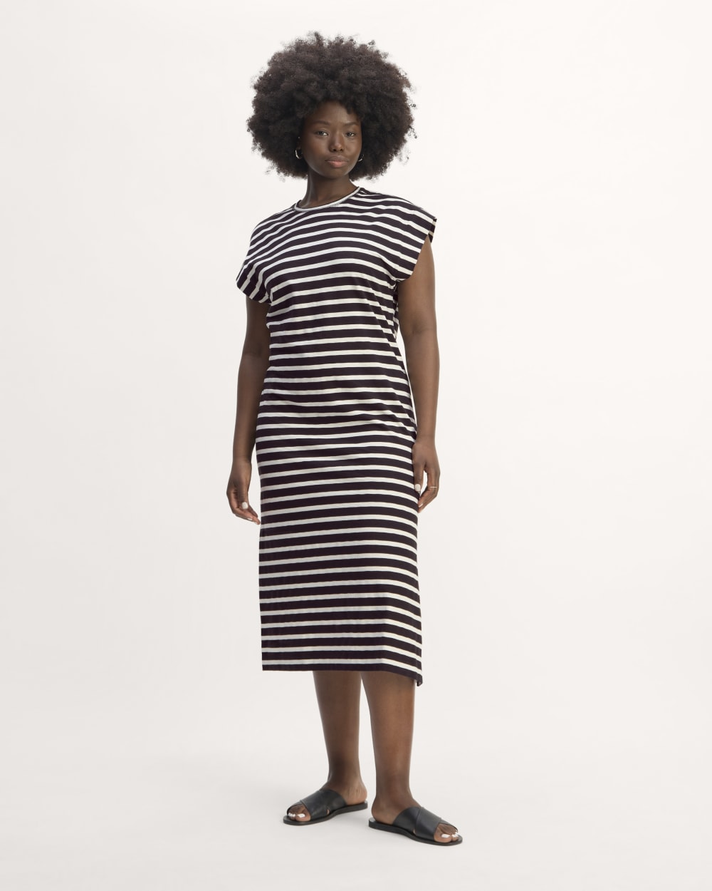 The Muscle Tee Midi Dress in Black / Bone — front view
