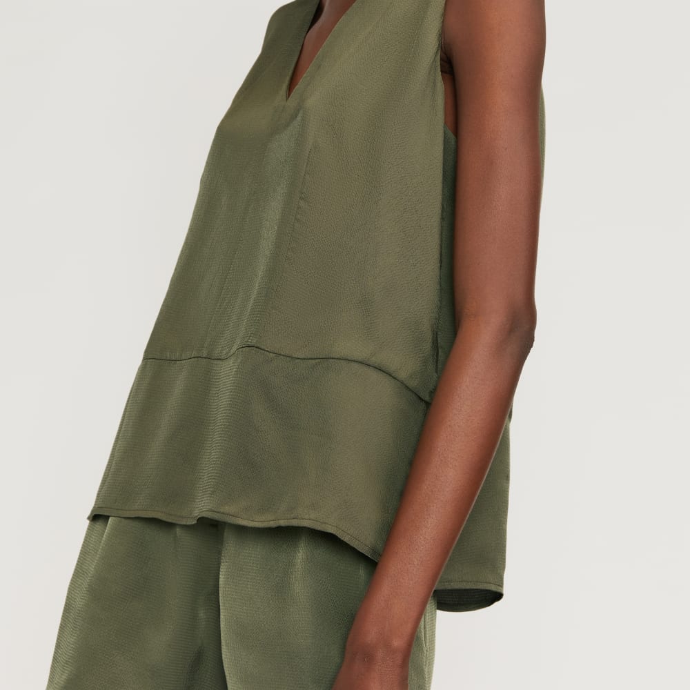 The Satin V-Neck Top in Kalamata — detail view