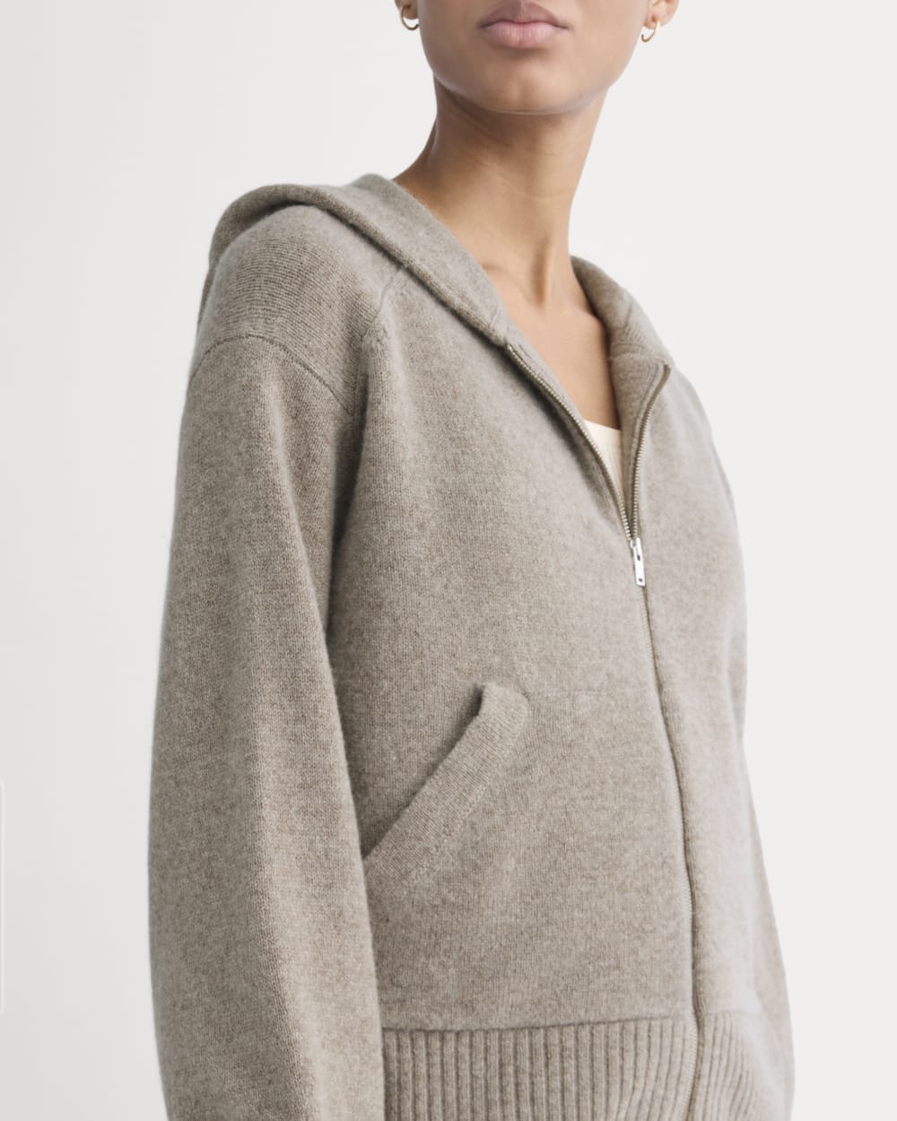 Full-Zip Hoodie in Wool Cashmere in Oatmeal — detail view