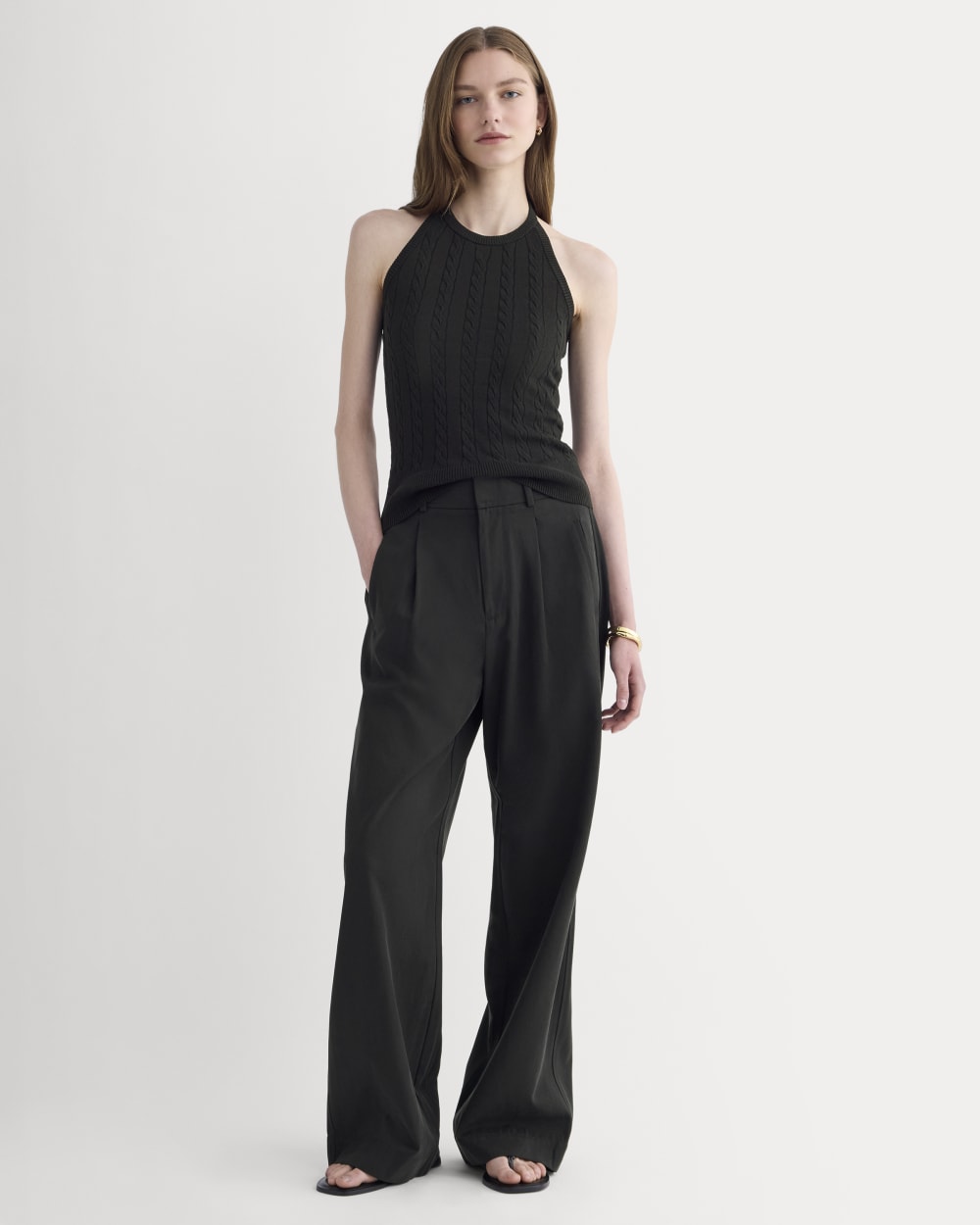 The Cable Halter in Cotton Cashmere in Black — detail view