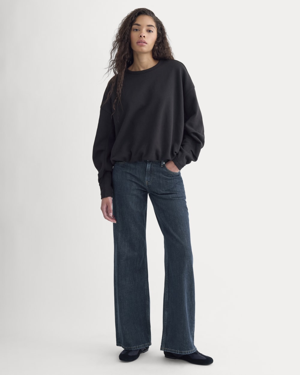 Lightweight Terry Bubble Sweatshirt in Black — detail view