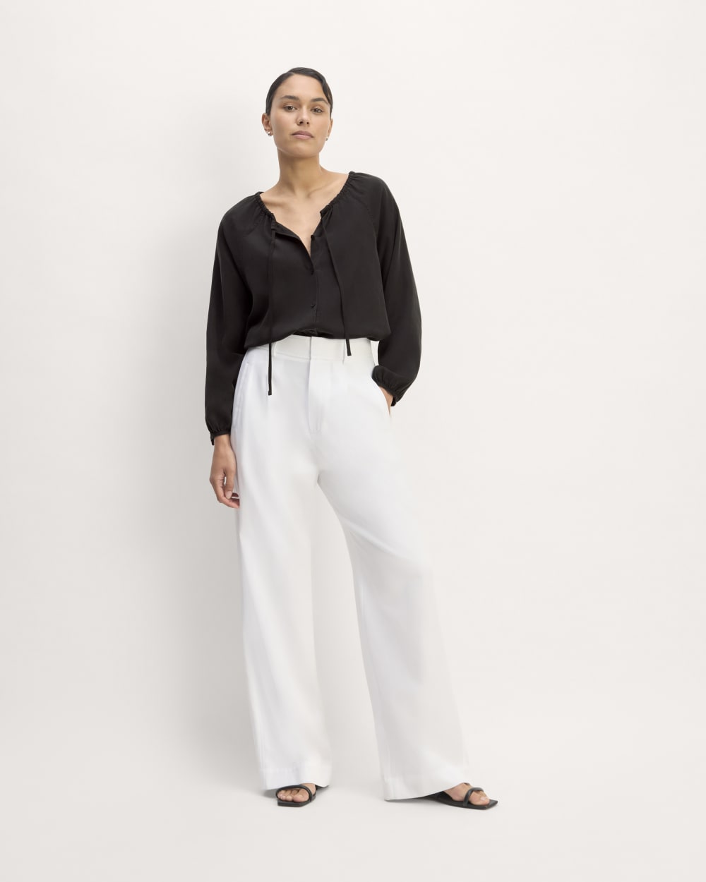 The Gathered Shirt in Butterlite in Black — detail view