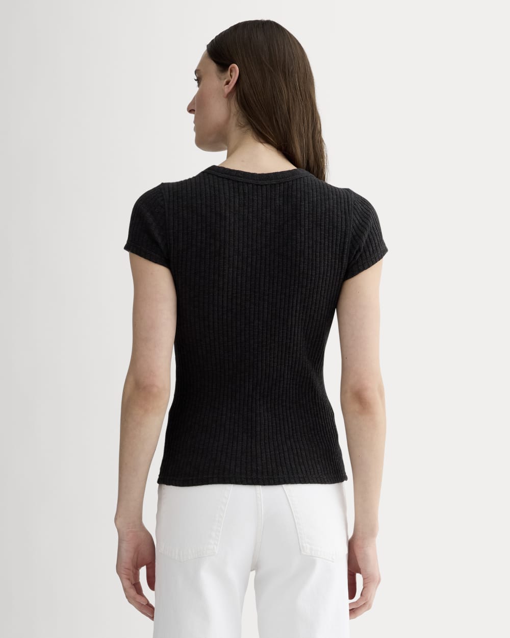 The Cozy Rib Tee in Black — detail view