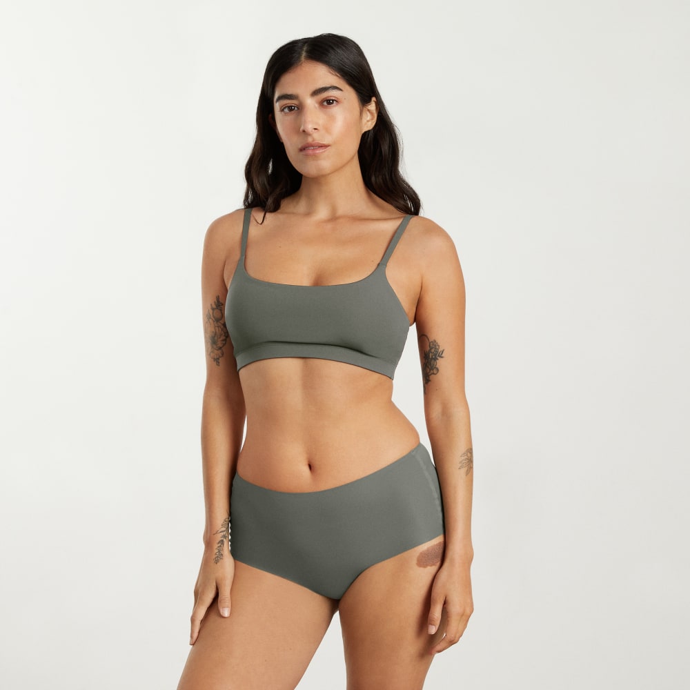The Invisible Square-Neck Bralette in Pewter Green — detail view