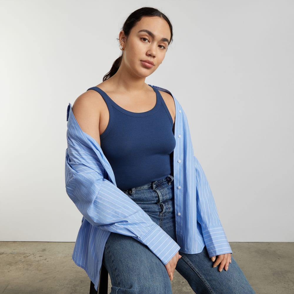 The Pima Micro-Rib Short Tank in Dark Royal — detail view