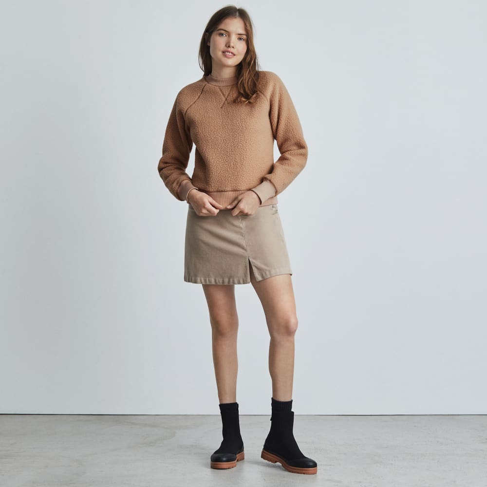The ReNew Fleece Raglan Sweatshirt in Camel — detail view