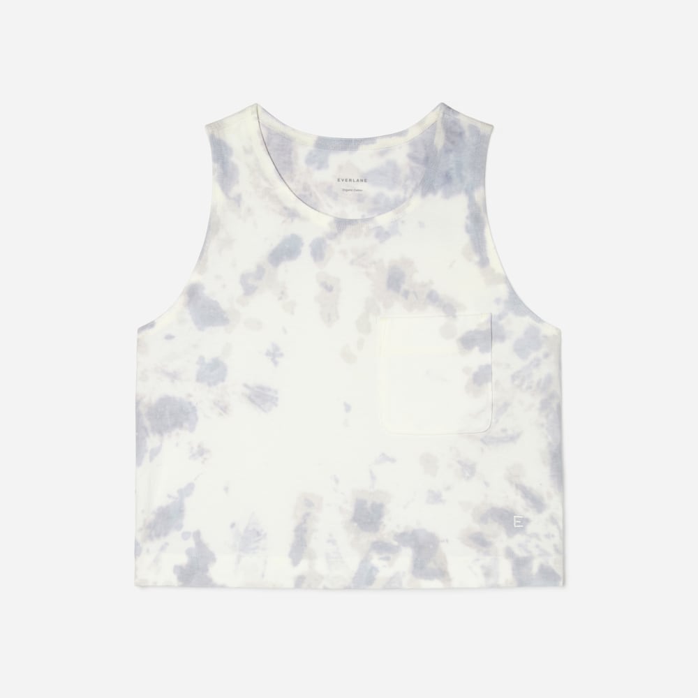 The Premium Weight Cropped Pocket Tank in Blue Slate Tie Dye — front view
