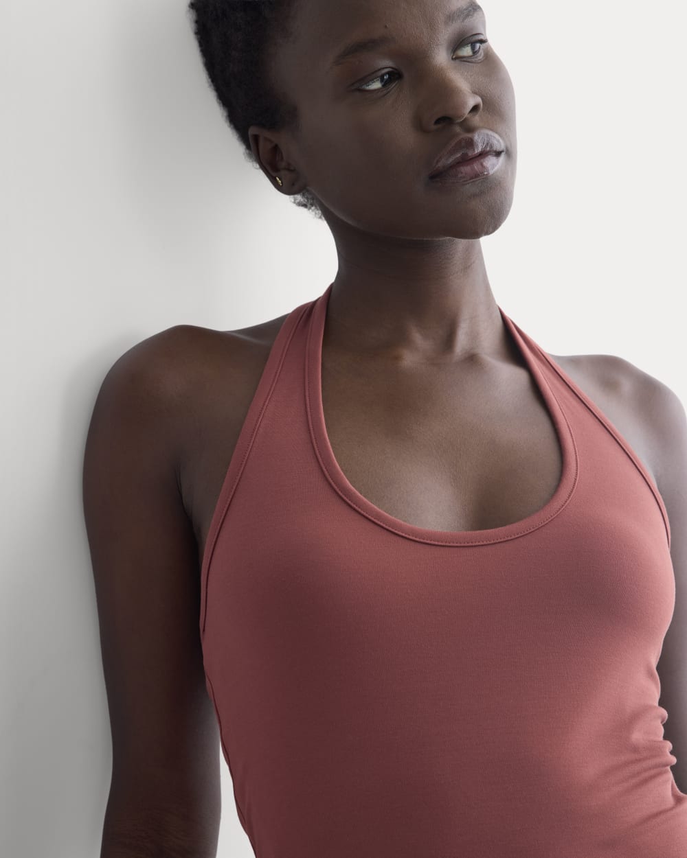 Halter Tank in Henna Red — detail view