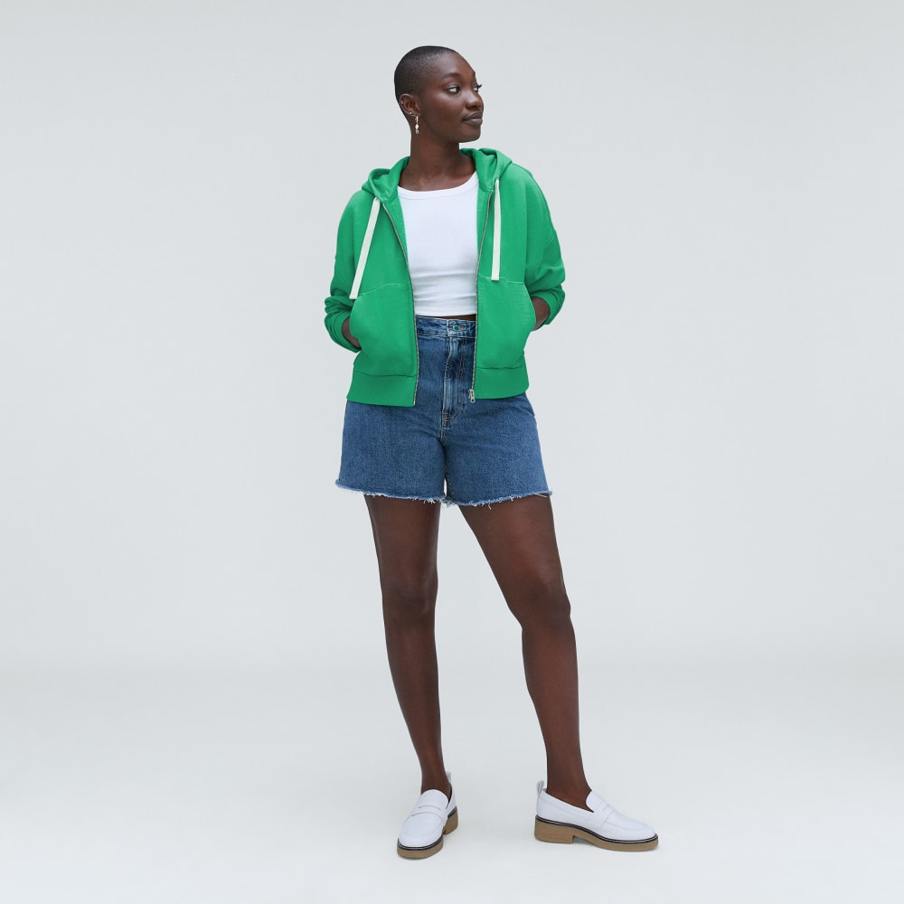 The Track Organic Cotton Hoodie in Bright Jade — detail view