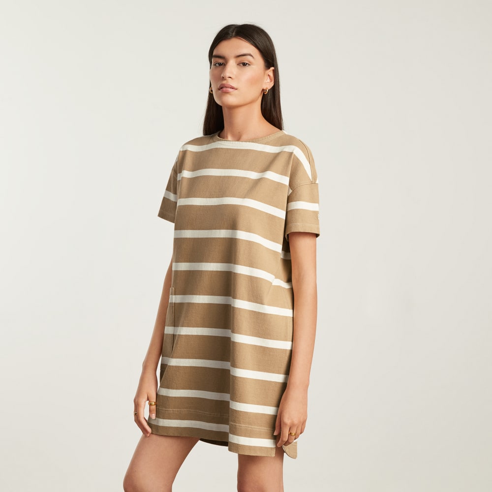 The Oversized Mariner Dress in Iced Coffee / Tan — detail view