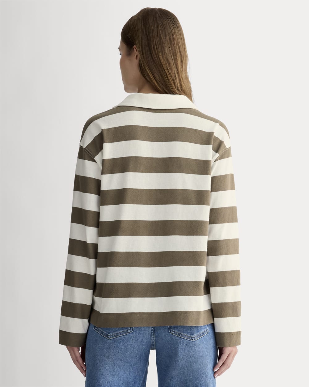 The Mariner Rugby Top in Deep Taupe / Bone — detail view