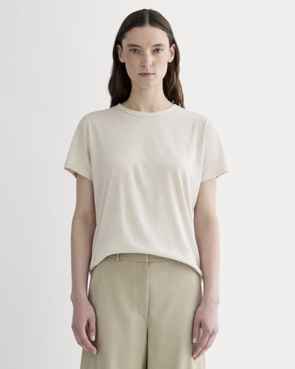 The Slim Air Tee in Heathered Oat — front view