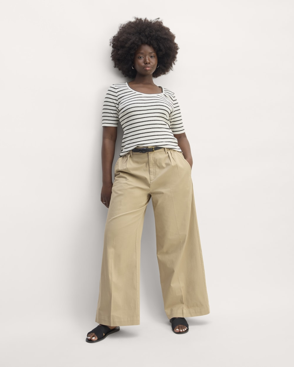The Vintage Rib Scoop-Neck Top in Bone / Black — detail view